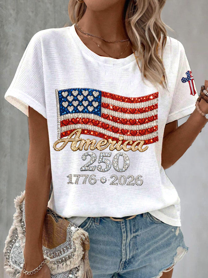 Women'S America Flag Printed Casual T-Shirt