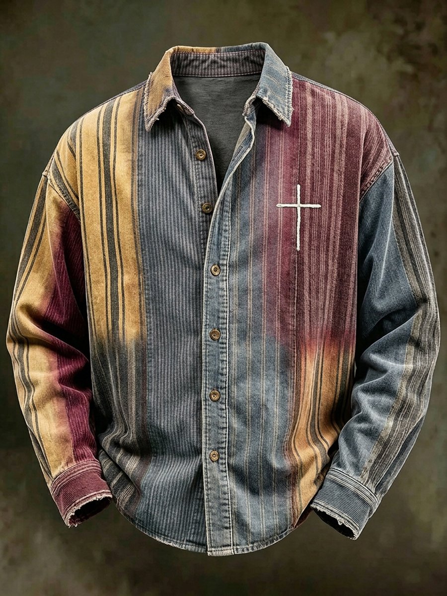 Men's Vintage Geometric Faith Long-Sleeve Shirt