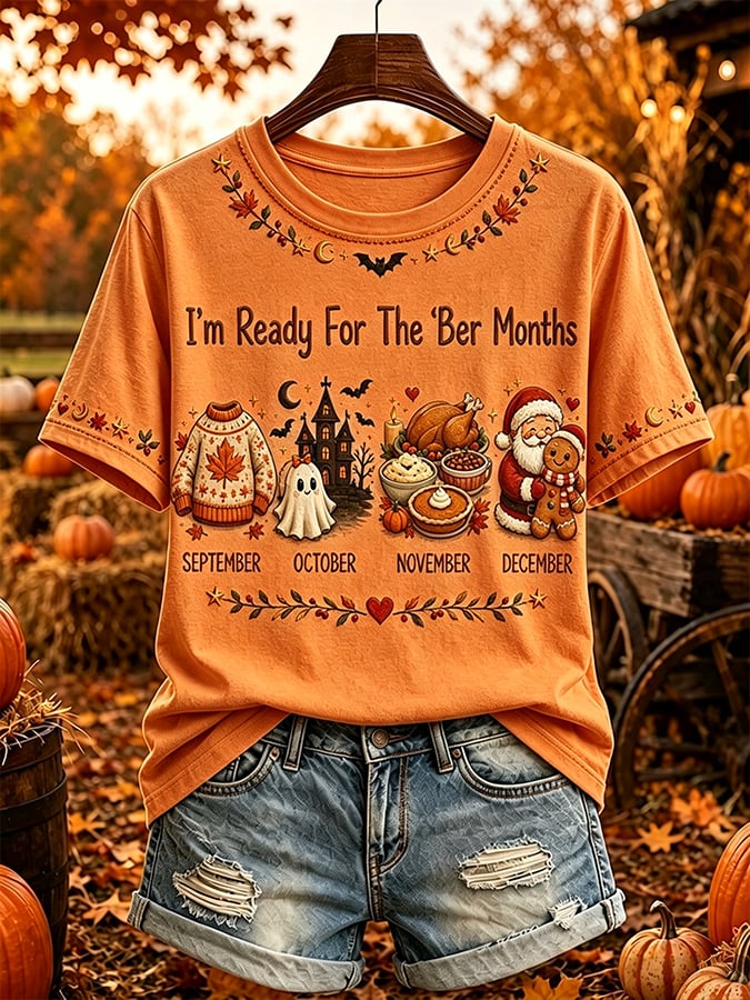 Women's Vintage I'm Ready For The Ber Months Print Casual T-shirt