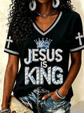 Classic 'Jesus Is King' Graphic Short-Sleeved Shirt