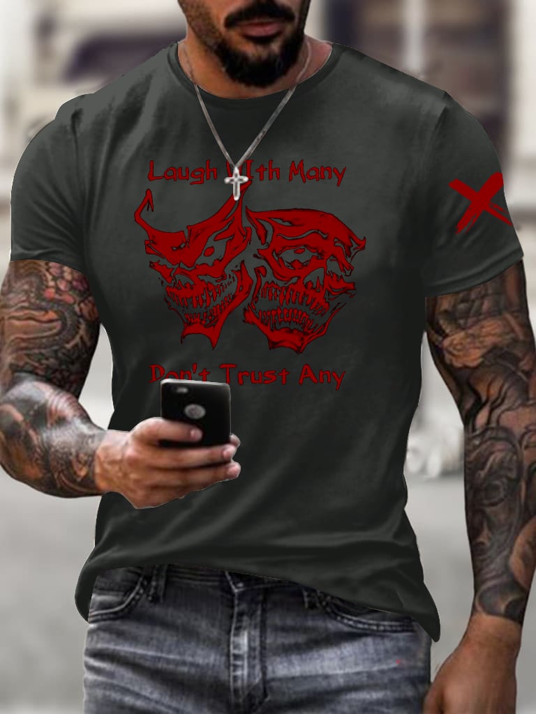 Men'S Halloween Bloody Demon Mask Print Short Sleeve T-Shirt