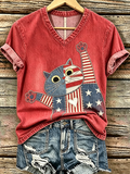 250Th Anniversary Animal Print Commemorative Women'S V-Neck Short Sleeved T-Shirt