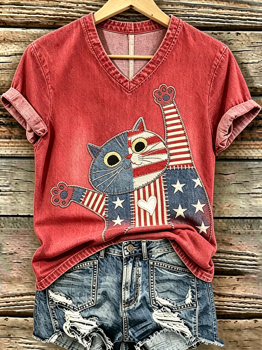 250Th Anniversary Animal Print Commemorative Women'S V-Neck Short Sleeved T-Shirt
