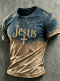 Men's Jesus Faith Cross Print Casual T-shirt