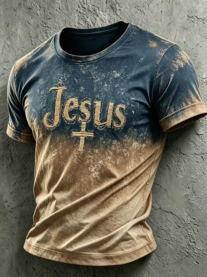 Men's Jesus Faith Cross Print Casual T-shirt