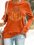 Women's Fall Sequin Pumpkin Print Sweatshirt