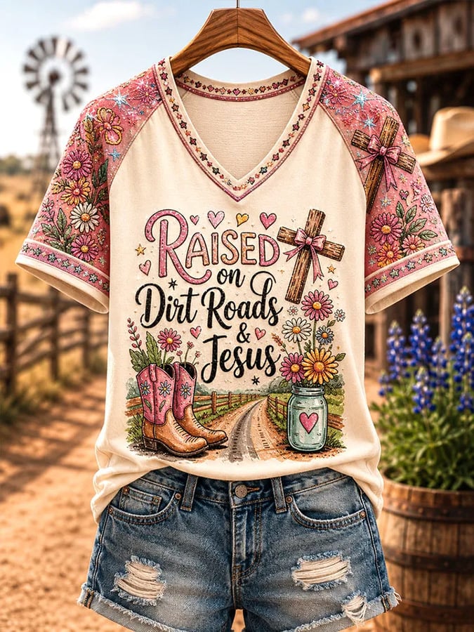 Women's Vintage Western Faith-Print T-Shirt