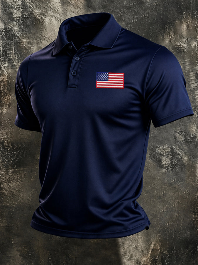 Men'S American Flag Print Casual Polo Shirt
