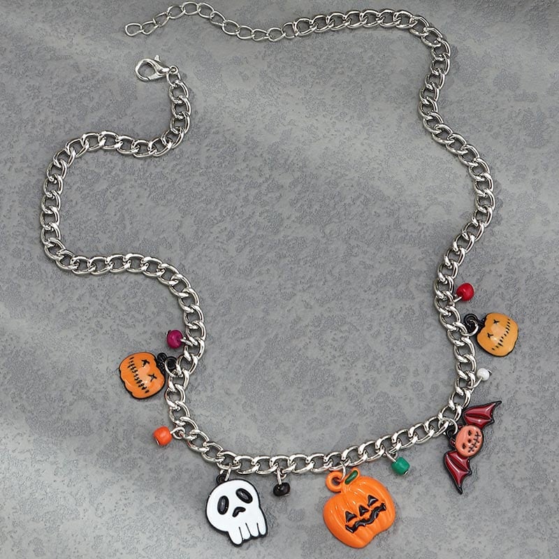 Fashionable, Personalized And Creative Multi-Element Pumpkin, Devil And Bat Design Necklace