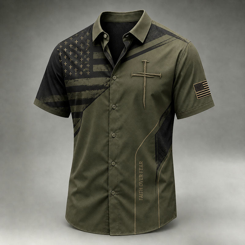 Men’s Olive Green Faith Patriotic Tactical Short Sleeve Shirt