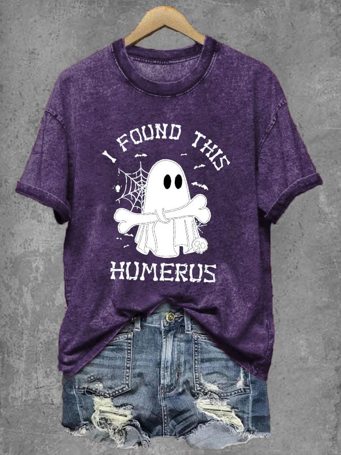 Women's Halloween Funny I Found This Humerus Boos Print T-Shirt