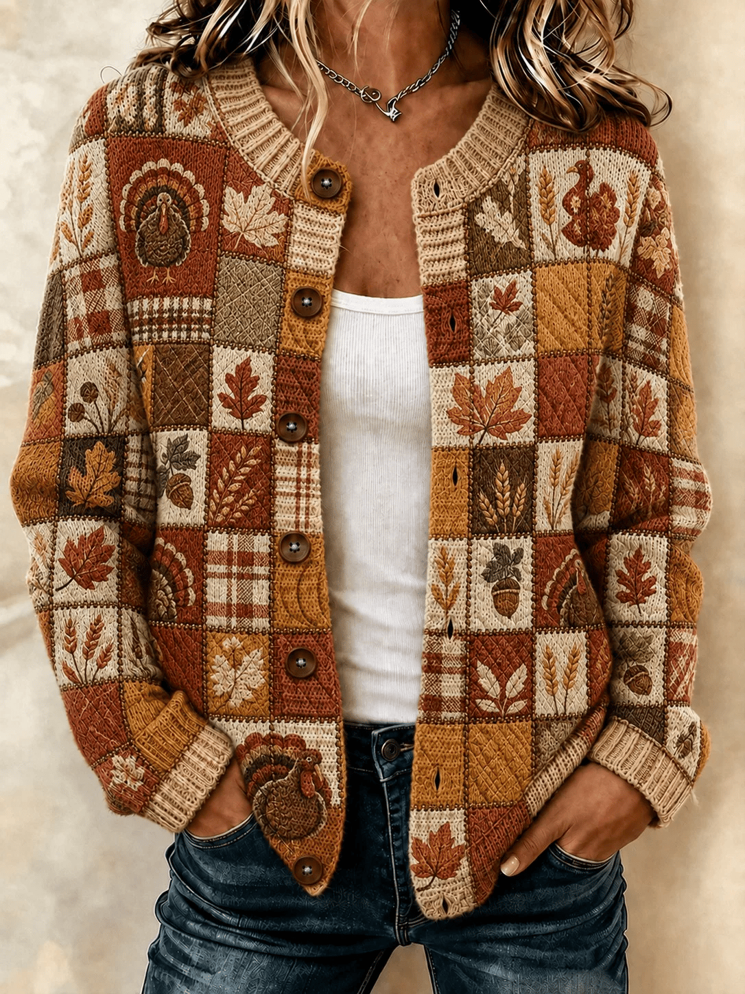 Women's Happy Thanksgiving Printed Cozy Cardigan