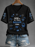 Women's “God Is So Much Bigger Than..."Faith Print Casual T-shirt