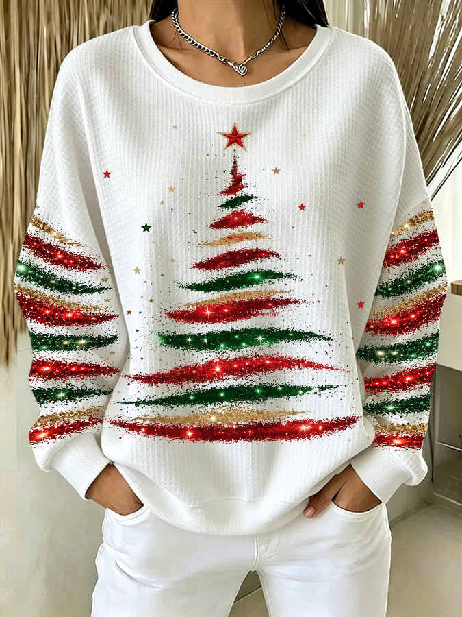 Women's Casual Printed Waffle Long-Sleeve Top