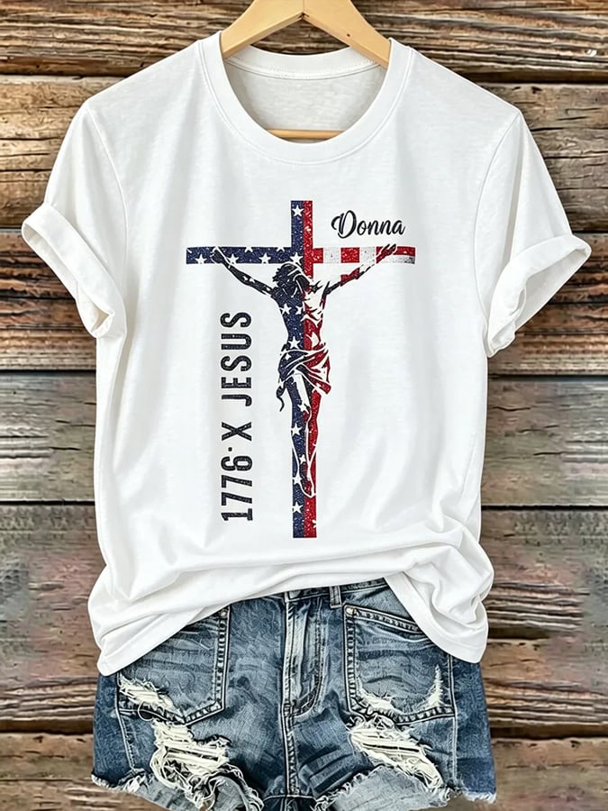 Women's Flag and Faith Print T-Shirt