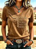 Women'S Retro Western Ethnic Art Flower Printed V-Neck T-Shirt