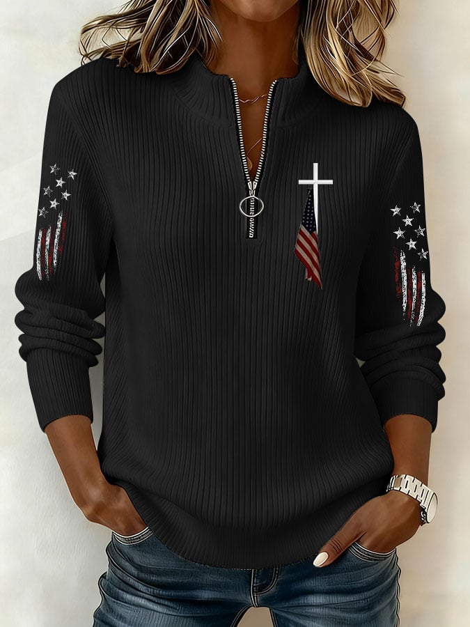 Women's Cross And Flag Print Sweatshirt