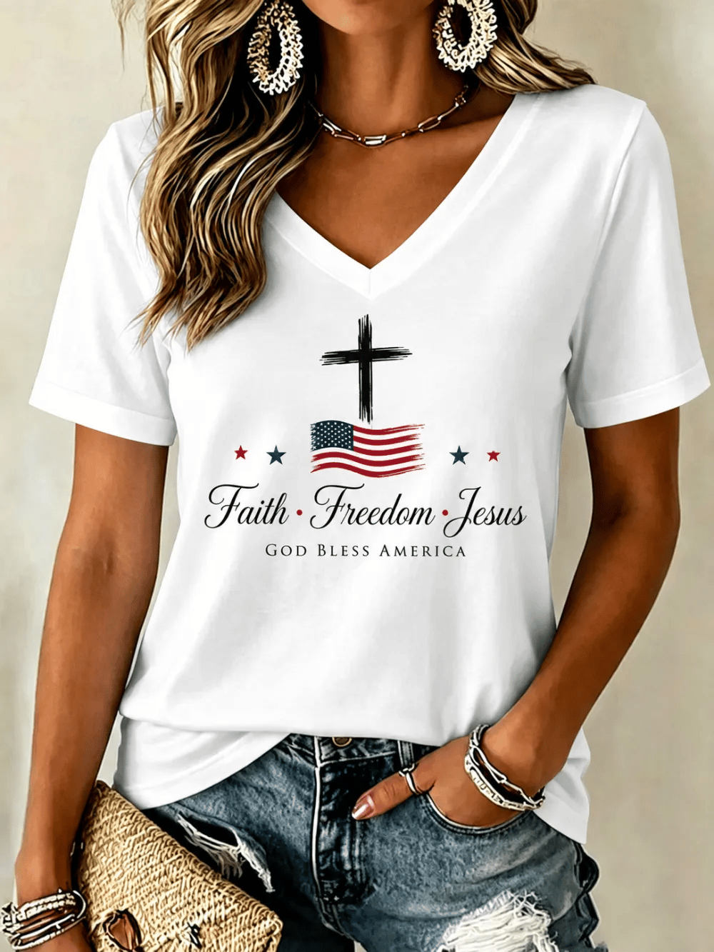 Women's Freedom Faith Jesus Print T-shirt