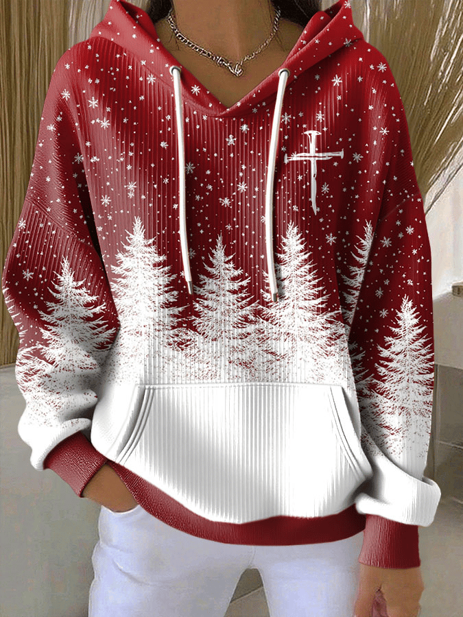 Women's Casual Christmas Nativity Print Long Sleeve Hooded Sweatshirt