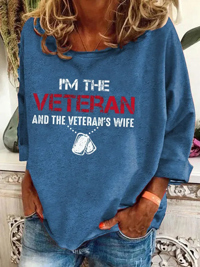 Women's I'm A Veteran And The Veteran's Wife Printed Casual Long Sleeve T-Shirt