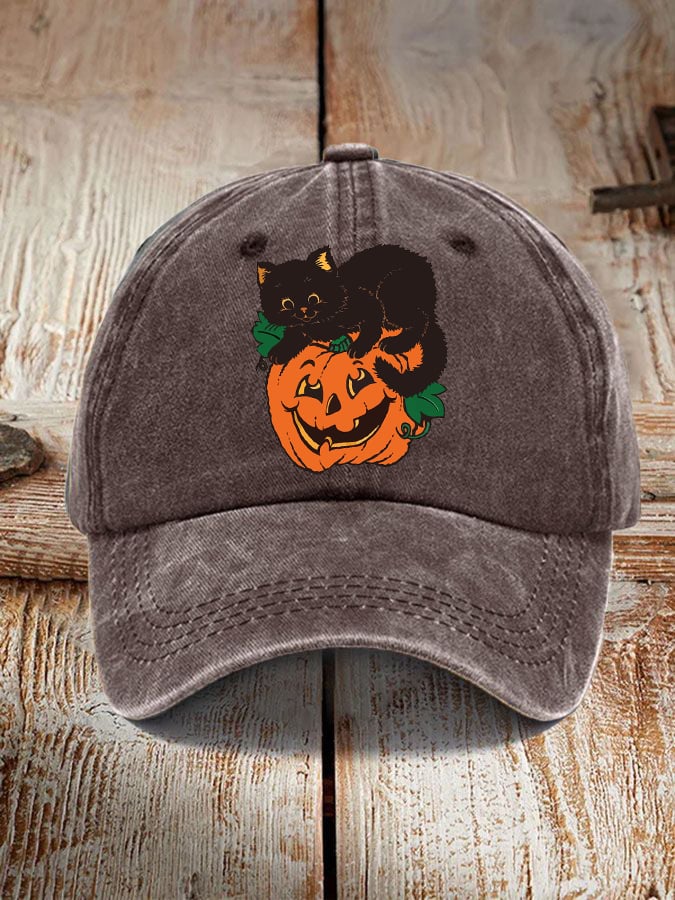 Halloween Black Cat Pumpkin Print Unisex Hat