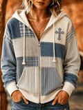 Women's Retro Faith Print Zip-Up Hooded Sweatshirt