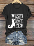 Women's Lace Up Your Boots Grab Your Broom It's Time To Fly Print Crew Neck T-Shirt