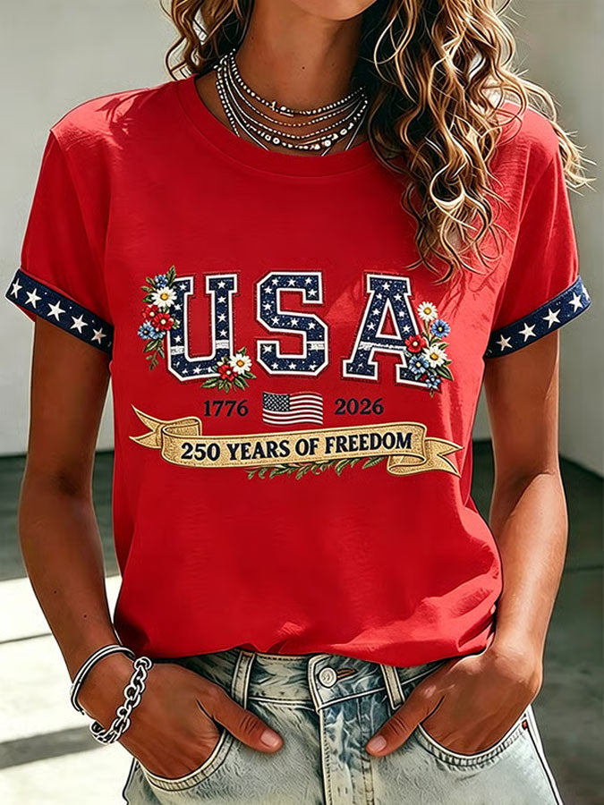 Women'S Flag Cross Printed Casual T-Shirt