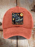 Retro Halloween Van Gogh Starry Night Cat Pumpkins Print Baseball Cap