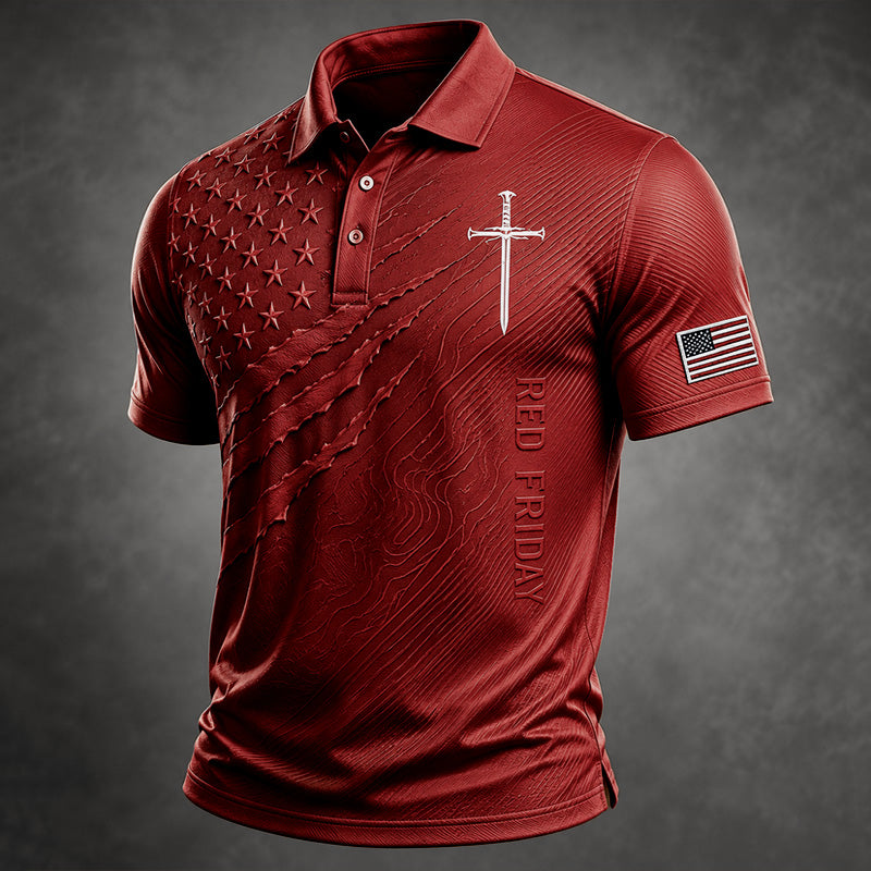 Men's Vintage Red Friday Print Polo Shirt