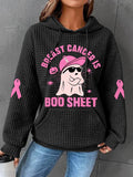 Women's Breast Cancer Is Boo Sheet Halloween Ghost Breast Cancer Awareness Warrior Waffle Hoodie