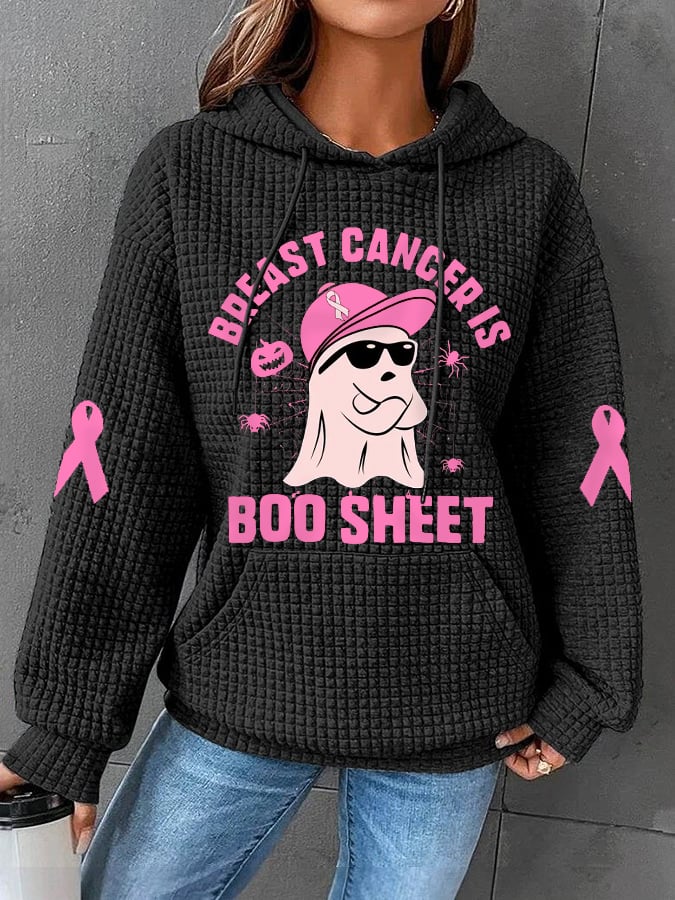 Women's Breast Cancer Is Boo Sheet Halloween Ghost Breast Cancer Awareness Warrior Waffle Hoodie