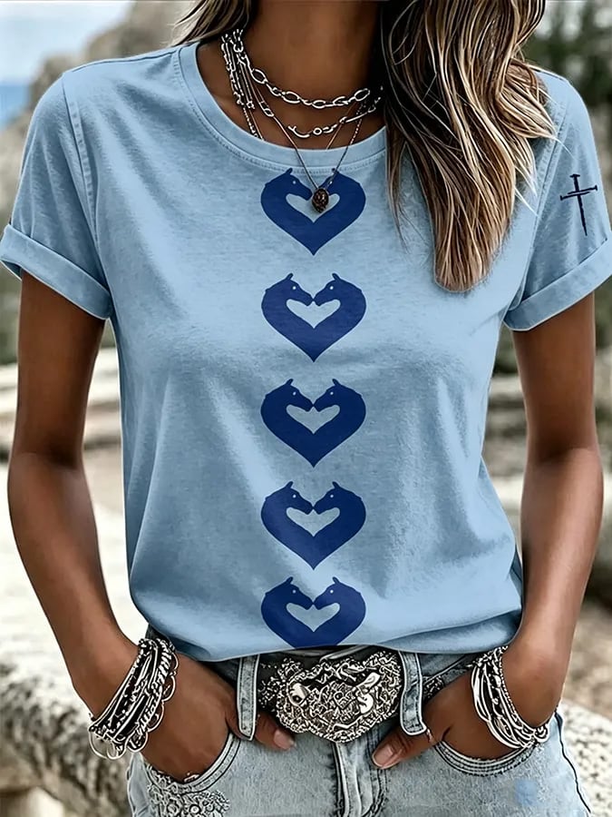 Women's Western Faith-Print Casual T-Shirt