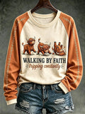 Women's Western Walking By Faith, Tripping Constantly Print Raglan-Sleeve Crewneck Sweatshirt