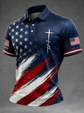 Men's American Flag Print Cross Faith Art Polo Shirt