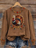 Women's Thanksgiving Art Thankful Printed Sweatshirt