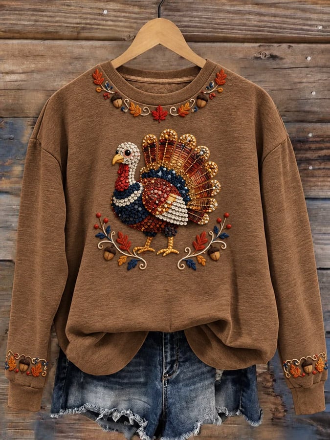 Women's Thanksgiving Art Thankful Printed Sweatshirt