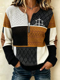 Women's Retro Faith Printed Long-Sleeve Knit Top