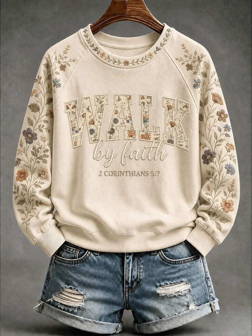 Women's 'Walk By Faith' Printed Casual Sweatshirt
