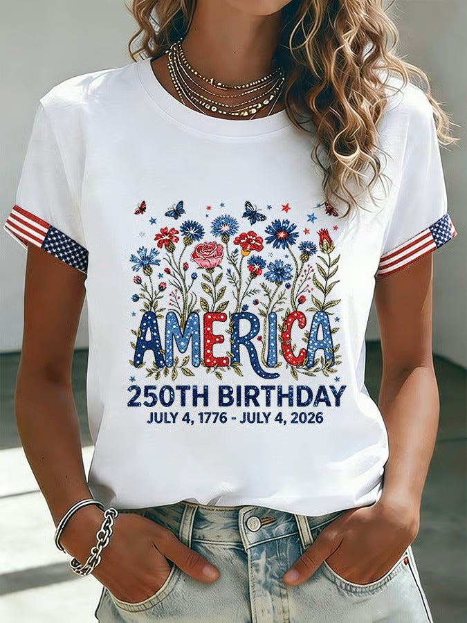 🔥Buy 2 Get 15% Off🔥Women's 250 Years Of Freedom Flower Art Print T-shirt