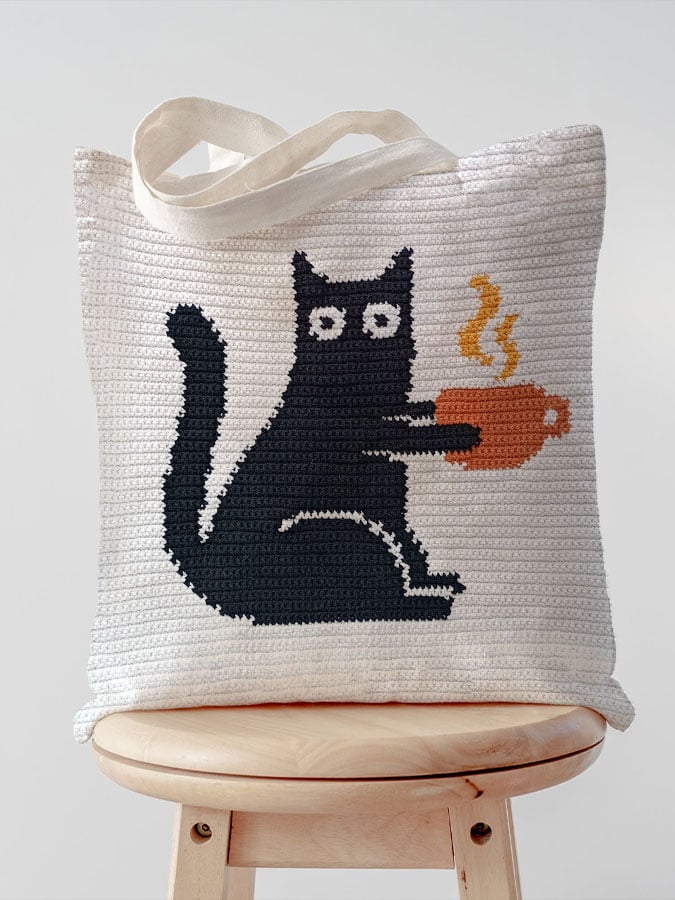 Funny black cat print canvas bag