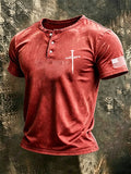 Men's  Retro Faith Print Casual Color Block Henley Shirt