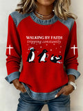 Women's Funny Christmas Goose Walking By Faith Tripping Constantly Print Casual Sweatshirt