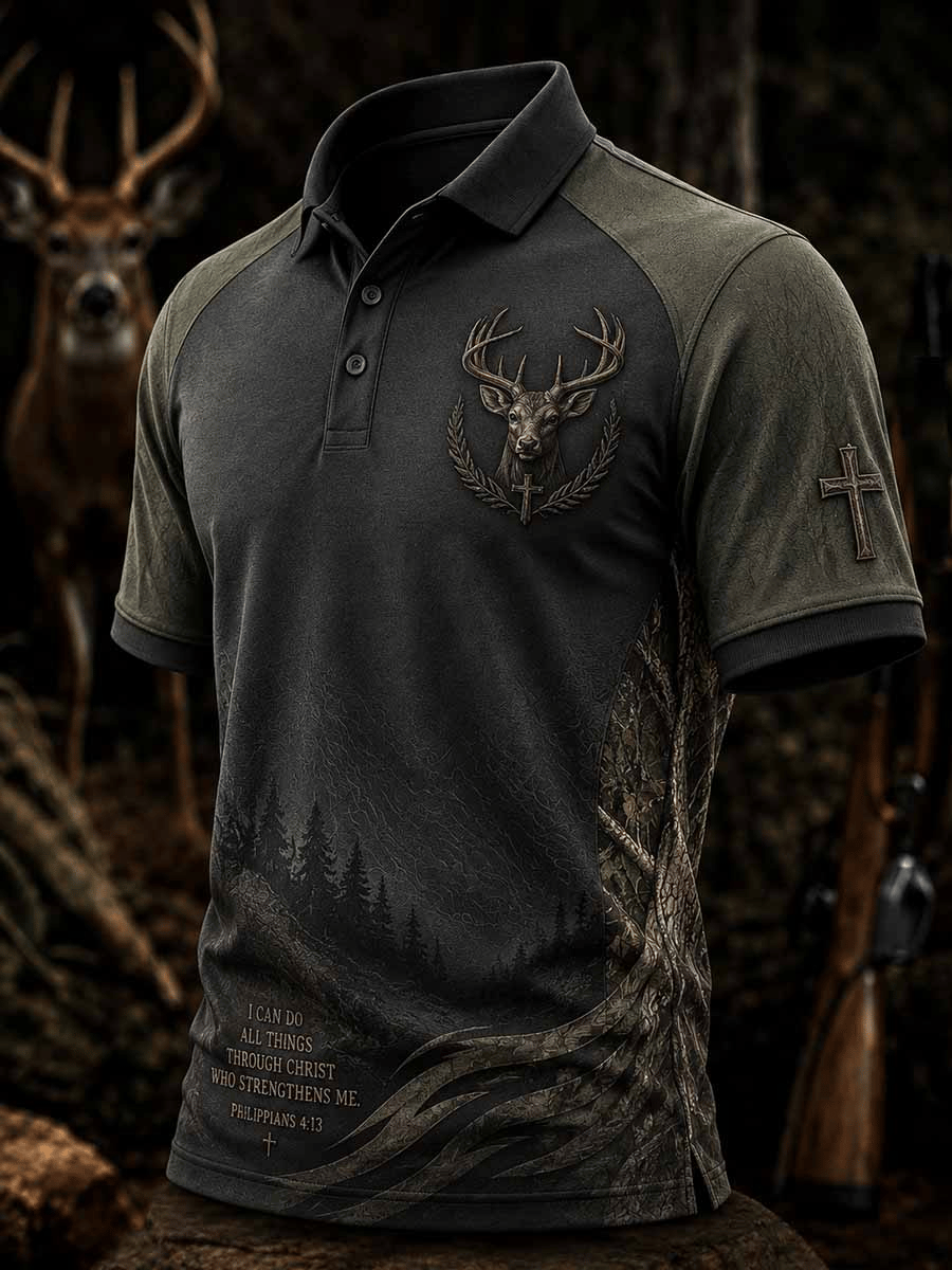 Men's Vintage Faith Traditional Reindeer Pattern Printed Short-Sleeve Top