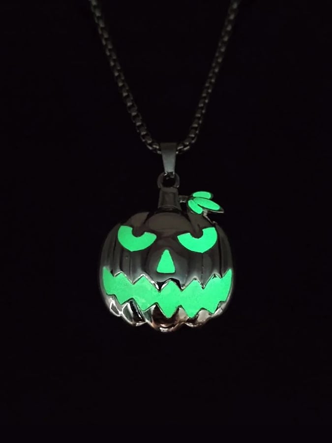Unisex Halloween accessories luminous pumpkin pendant glowing at night ghost face necklace