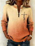 Women'S Casual Western-Style Printed Long-Sleeved Top With Zipper
