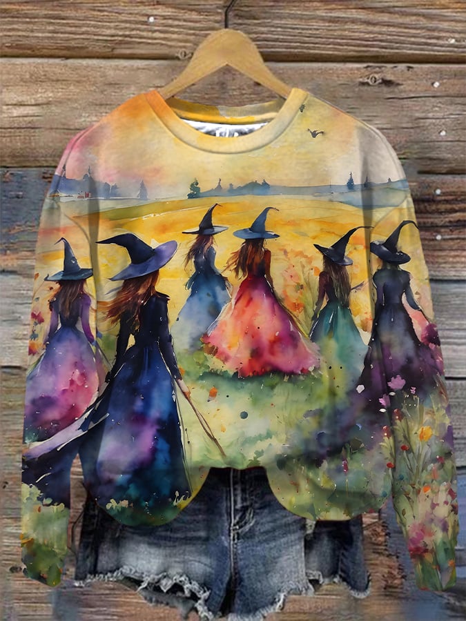 Women's Halloween Witches Coven Print Sweatshirt
