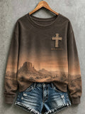 Women's Casual "Faith" Cross-Print Sweatshirt