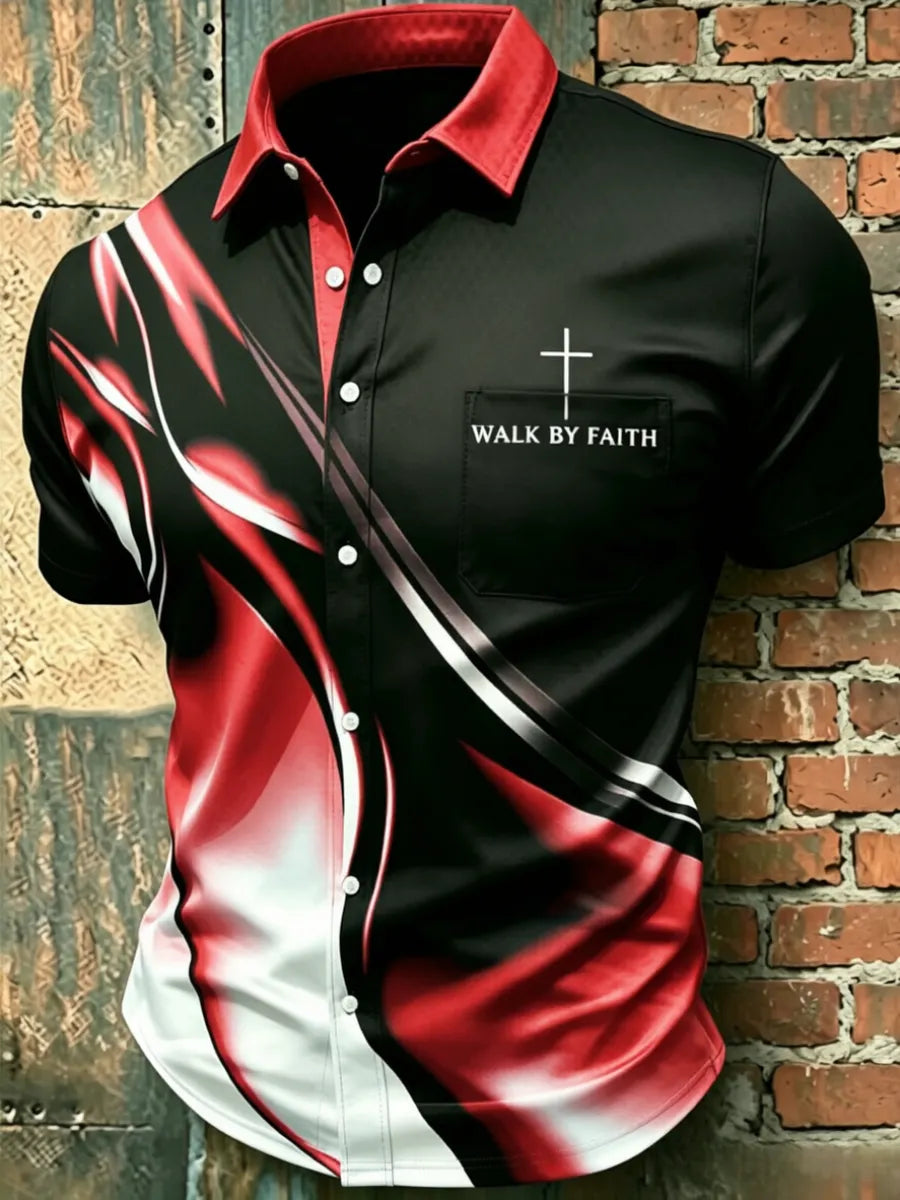 Men'S Faith Casual Pocket Printed Shirt