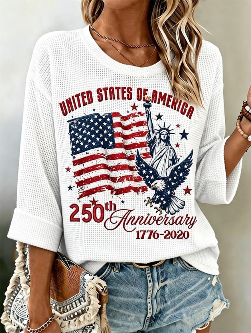 Women's USA 250th Anniversary Waffle Knit 3/4 Sleeve Top